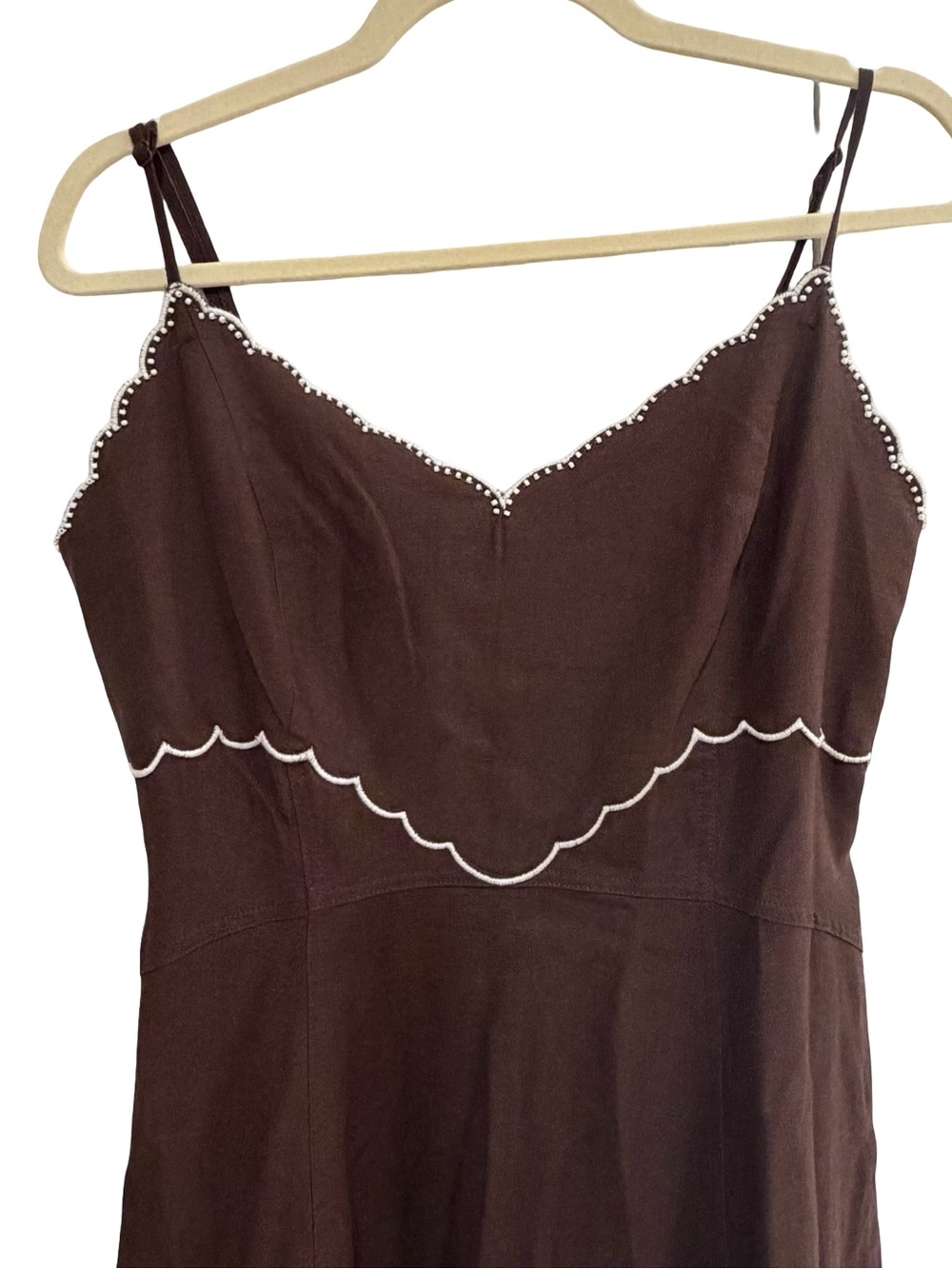Caroline Constas Brown Scalloped Embroidered Linen Maxi Dress NWT - Picture 7 of 11